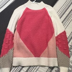 LOFT Pink and Cream Colorblock Sweater